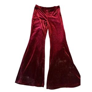 SHEIN Burgundy Velvet Flare Pants Wide Leg Bell Bottom Trousers Red Size L 8/10